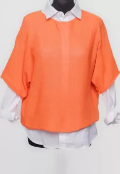 Pulover subtire si versatil cu maneca cazuta din bumbac, portocaliu imagine