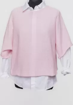 Pulover subtire si versatil cu maneca cazuta din bumbac, roz pal imagine