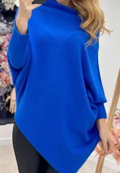 Pulover superversatil cu maneca fluture si colt din vascoza, albastru imagine