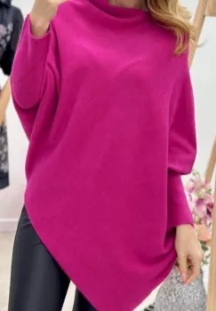 Pulover superversatil cu maneca fluture si colt din vascoza, fucsia imagine