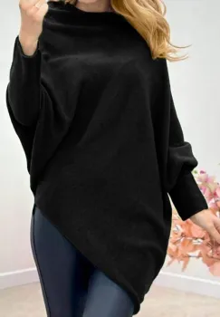 Pulover superversatil cu maneca fluture si colt din vascoza, negru imagine