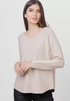 Pulover versatil cu decolteu V, din vascoza, bej imagine