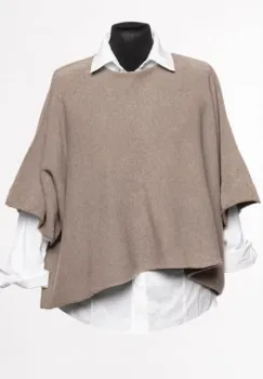 Pulover versatil cu maneca fluture din vascoza, bej inchis imagine