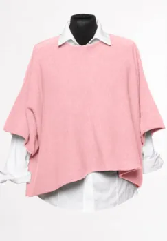 Pulover versatil cu maneca fluture din vascoza, roz imagine