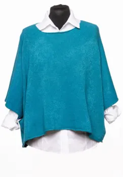 Pulover versatil cu maneca fluture din vascoza, turcoaz inchis imagine