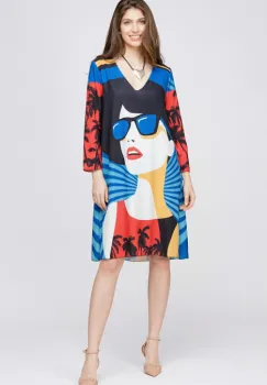 Rochie A-line cu imprimeu grafic artistic si croi lejer imagine