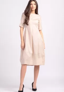 Rochie bej, lalea, cambrata, cu fermoar, din poplin de bumbac imagine