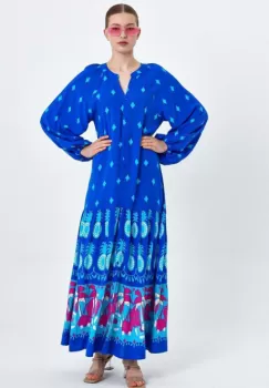 Rochie camasa cu imprimeu, pe fond albastru, din vascoza imagine