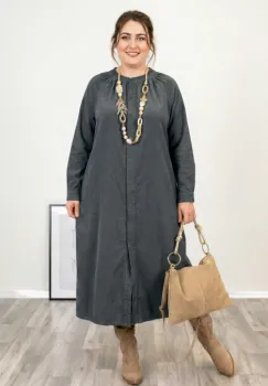 Rochie camasa din catifea reiata, croiala lejera si design versatil, gri imagine