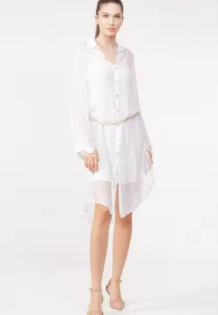 Rochie camasa din matase naturala alba, cu dublura imagine