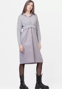 Rochie camasa din poplin de bumbac cu pulover angora, gri imagine