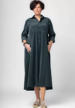 Rochie camasa gri din catifea reiata, taiata in talie imagine