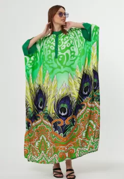 Rochie camasa oversize cu imprimeu paun, verde imagine