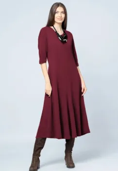 Rochie cambrata din tricot de vascoza, bordo imagine