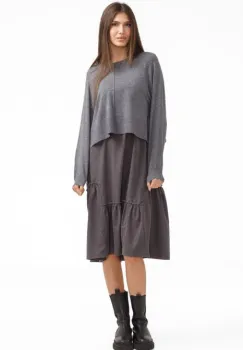 Rochie catifelata suprapusa, cu puloveras petrecut la spate, gri imagine