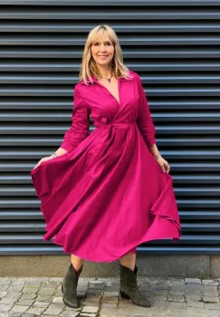 Rochie clos, petrecuta, din poplin de bumbac, fucsia imagine