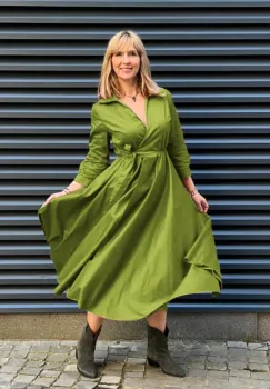 Rochie clos, petrecuta, din poplin de bumbac, verde oliv imagine