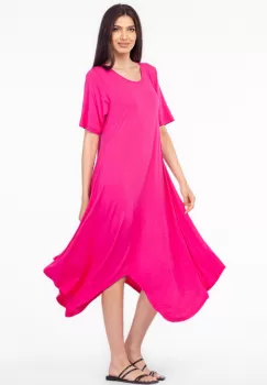 Rochie cu colturi rotunjite, din tricot de vascoza, fucsia imagine