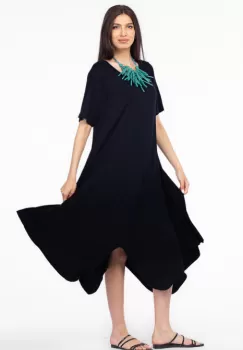 Rochie cu colturi rotunjite, din tricot de vascoza, neagra imagine