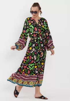 Rochie cu imprimeu marin pe fond negru, din vascoza imagine