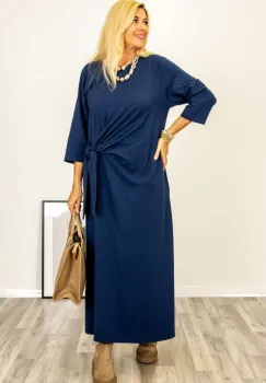 Rochie cu nod intr-o parte, din jerseu de bumbac bleumarin imagine