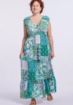 Rochie cu talia evidentiata si bust petrecut, imprimeu floral verde imagine