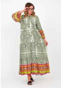 Rochie cu volane si imprimeu pe maneci si poale, din vascoza imagine