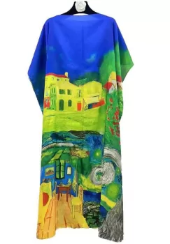 Rochie de plaja lunga tip poncho din matase cu casute pe fond albastru si verde imagine