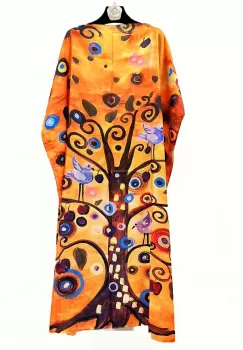 Rochie de plaja lunga tip poncho din matase cu mandale multicolore imagine