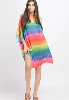Rochie de plaja tip poncho din matase cu imprimeu curcubeu imagine