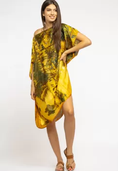 Rochie de plaja tip poncho din matase cu imprimeu inspirat din pictura moderna imagine