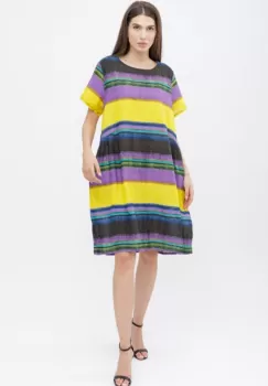 Rochie de vara, lalea, usoara, cu dungi color, din bumbac imagine