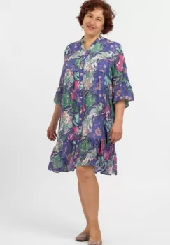 Rochie de vara midi cu imprimeu floral pe fond lavanda imagine