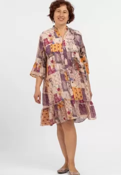 Rochie de vara midi cu imprimeu floral pe fond portocaliu imagine