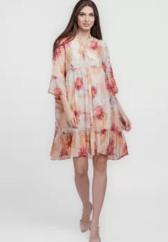 Rochie de vara midi cu imprimeu flori mari portocalii imagine