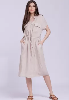 Rochie de vara midi din in, bej imagine