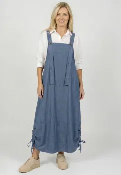 Rochie de vara tip sarafan lung cu bretele si snur reglabil, din denim subtire bleu imagine