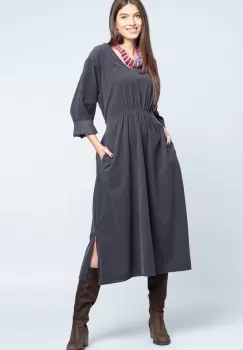 Rochie din catifea reiata gri, cu elastic sub bust imagine