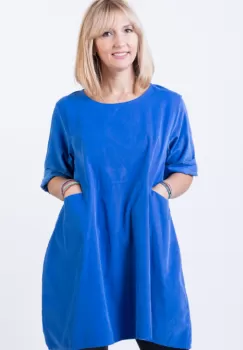 Rochie din catifea reiata, oversize, albastru electric imagine