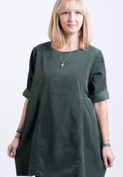 Rochie din catifea reiata, oversize, kaki imagine