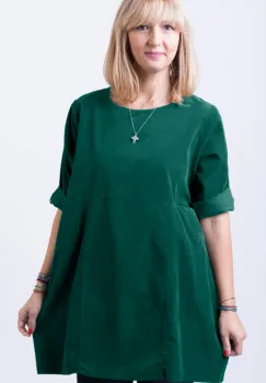Rochie din catifea reiata, oversize, verde imagine