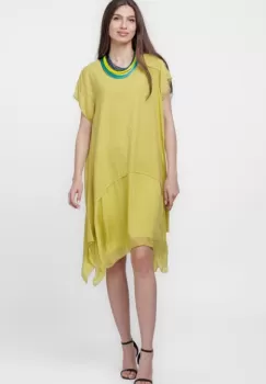 Rochie din in cu volan din matase naturala si colturi, galbena imagine