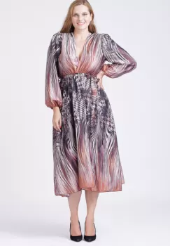 Rochie eleganta cu bust petrecut si imprimeu predominant negru-aramiu imagine