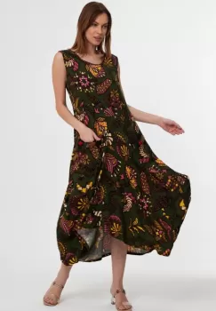 Rochie fara maneci kaki, lalea, in colturi, cu imprimeu, din vascoza imagine