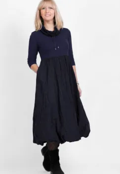 Rochie gogosar cu guler, din tafta si tricot bleumarin, uni imagine