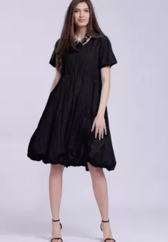 Rochie gogosar din vascoza creponata, taiata in talie, neagra imagine