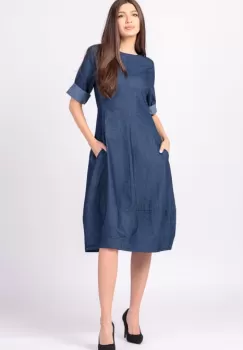 Rochie lalea cambrata, cu fermoar, din denim albastru, subtire imagine