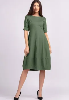 Rochie lalea cambrata din jerseu punto milano, kaki imagine