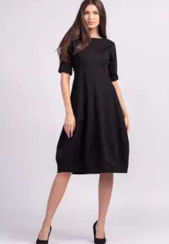 Rochie lalea cambrata din jerseu punto milano, neagra imagine