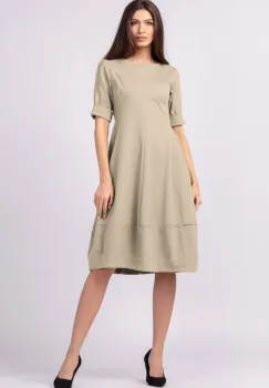 Rochie lalea cambrata din vascoza elastica, bej imagine